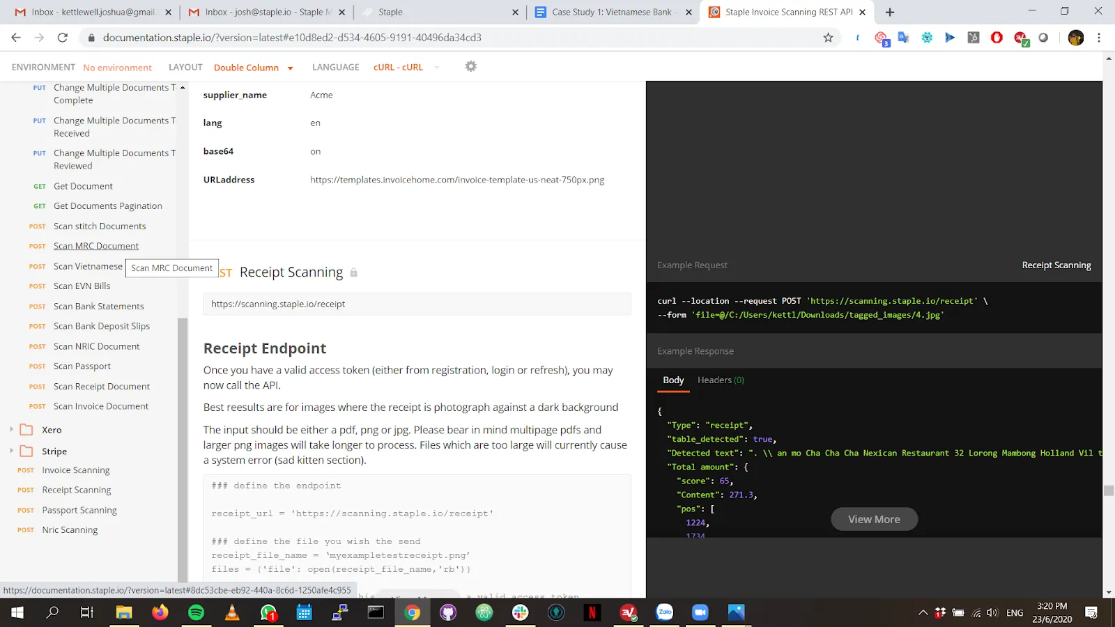 Documentation on the API, available at “https://www.documentation.staple.io”_ **